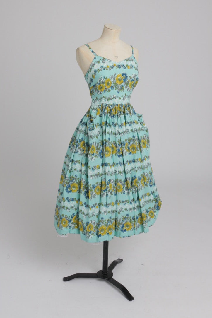 Vintage 1950s original floppy rayon floral print dress and bolero UK 6 8 XS