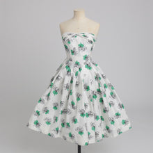 Load image into Gallery viewer, Vintage 1950s original white cotton dress with green detail by Atrima UK 6 8 XS S
