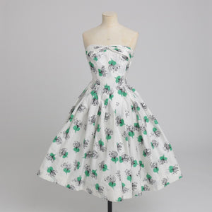 Vintage 1950s original white cotton dress with green detail by Atrima UK 6 8 XS S