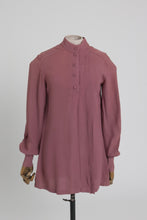 Load image into Gallery viewer, Vintage 1970s original Ossie Clark purple moss crepe asymetric blouse UK 10 S
