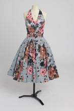 Load image into Gallery viewer, Vintage 1950s original floral rose print glitter accent cotton dress by Jackie Morgan UK 6 8 XS S
