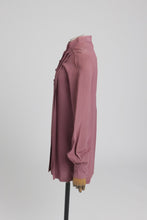 Load image into Gallery viewer, Vintage 1970s original Ossie Clark purple moss crepe asymetric blouse UK 10 S
