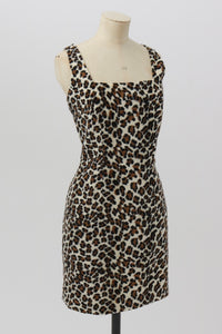 Vintage 1980s 1990s original fluffy furry leopard print shift dress UK 8 10 US 4 6 S