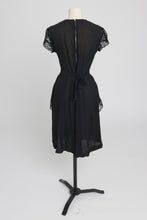 Load image into Gallery viewer, Vintage 1940s original black crepe and lace peplum dress UK 6 8 XS S
