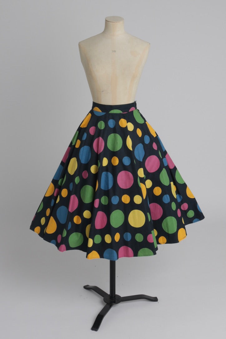 Vintage 1950s original cotton bright polka dot skirt by Roleeta UK 8 S