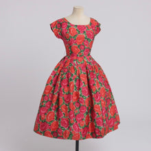 Load image into Gallery viewer, Vintage 1950s original silk rose print Ricci Michaels dress UK 6 US 2 XS
