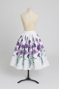 Vintage 1950s original floral print waffle weave cotton skirt UK 8 S