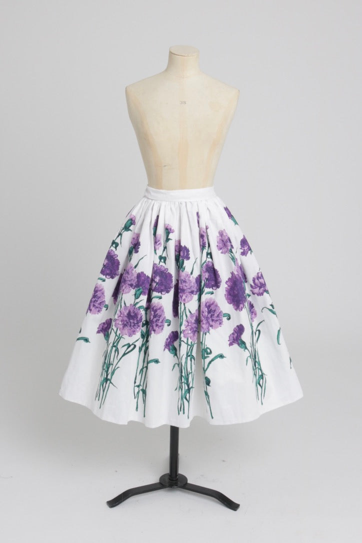 Vintage 1950s original floral print waffle weave cotton skirt UK 8 S