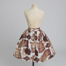 Load image into Gallery viewer, Vintage 1950s original novelty coffee print cotton skirt by Sportaville UK 8 S
