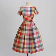 Load image into Gallery viewer, Vintage 1950s original check plaid cotton dress by Carol Rodgers UK 6 US 2 XS
