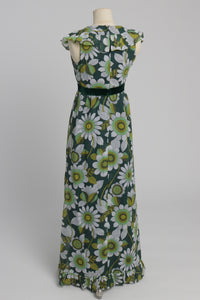 Vintage 1970s original Quad floral print cotton voile maxi dress with velvet details UK 8 US 4 S