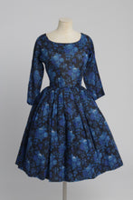 Load image into Gallery viewer, Vintage 1950s original floral fruit print cotton voile dress American UK 6 8 US 2 4 XS S
