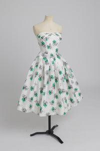 Vintage 1950s original white cotton dress with green detail by Atrima UK 6 8 XS S