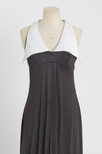 Vintage 1970s original polka dot maxi dress with statement collar by Pantel UK 8 US 4 XS S