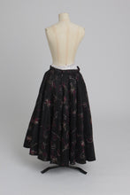 Load image into Gallery viewer, Vintage 1950s original black embroidered green pink and white tafeta skirt UK 8 10 S
