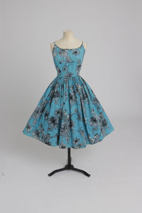 Vintage 1950s original Polly Peck floral print dress and matching shawl UK 8 S