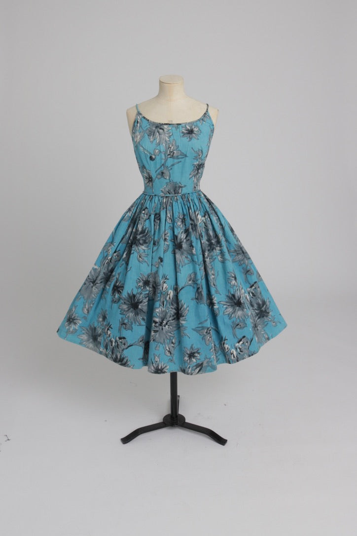 Vintage 1950s original Polly Peck floral print dress and matching shawl UK 8 S