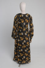 Load image into Gallery viewer, Vintage 1970s original black cotton blend maxi dress w balloon sleeves by Shelana XS S
