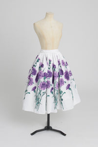Vintage 1950s original floral print waffle weave cotton skirt UK 8 S