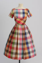 Load image into Gallery viewer, Vintage 1950s original check plaid cotton dress by Carol Rodgers UK 6 US 2 XS
