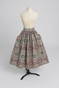Vintage 1950s original St Michael paisley print cotton skirt with huge patch pockets UK 8 10 S