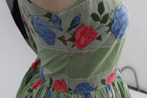 Vintage 1950s original floral print cotton stripe dress by St Michael Marks and Spencer UK 8 US 4 S
