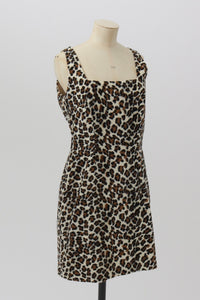 Vintage 1980s 1990s original fluffy furry leopard print shift dress UK 8 10 US 4 6 S