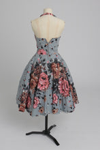 Load image into Gallery viewer, Vintage 1950s original floral rose print glitter accent cotton dress by Jackie Morgan UK 6 8 XS S
