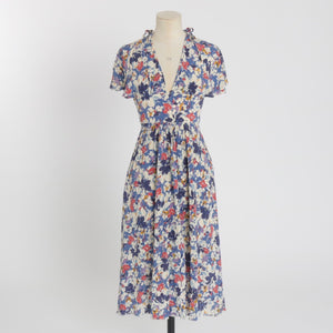 Vintage 1970s does 1930s Wallis floral print crepe dress UK 6 US XS XXS