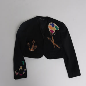 Vintage 1980s original Liliane Romi Paris novelty paint palette applique jacket UK S M