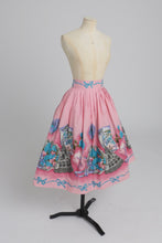 Load image into Gallery viewer, Vintage 1950s original novelty border print pink cotton skirt UK 10 S
