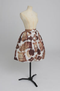 Vintage 1950s original novelty coffee print cotton skirt by Sportaville UK 8 S