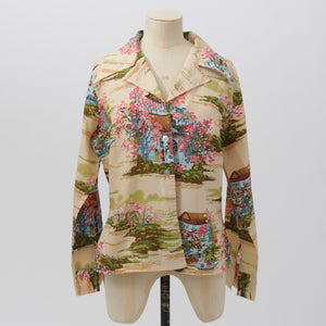 Vintage 1970s original novelty print polyester blouse shirt UK 12 US 8 S