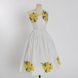 Vintage 1950s original polka dot print rose cotton dress UK 6 8 US 2 4 XS S
