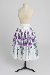Vintage 1950s original floral print waffle weave cotton skirt UK 8 S