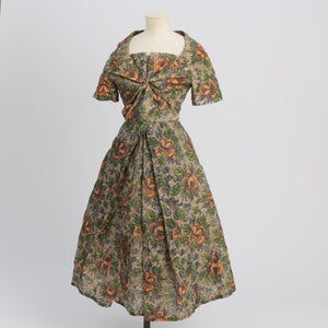 Vintage 1950s original nylon (?) floral print dress and matching bolero UK 10 US 6 S