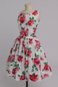Vintage 1950s original floral rose print cotton dress UK 8 10 US 4 6 S