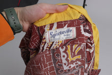 Load image into Gallery viewer, Vintage 1950s original Sportaville jacket in Alfred Shaheen Hawaiian print fabric S M
