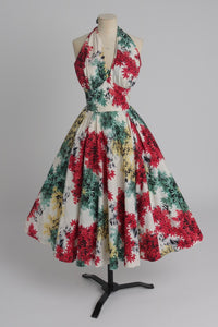 Vintage 1950s original Japanese leaf print cotton dress UK 6 XS