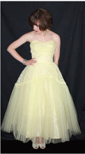 Load image into Gallery viewer, Vintage 1950s original lemon yellow lace and net cocktail dress UK 6 XS
