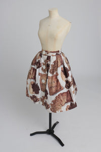 Vintage 1950s original novelty coffee print cotton skirt by Sportaville UK 8 S
