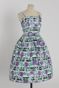 Vintage 1950s original floral print cotton dress by Melbray UK 6 US 2 XS