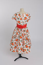 Load image into Gallery viewer, Vintage 1950s original orange floral print cotton dress  UK 8 S
