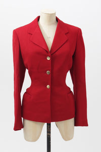 Vintage 1950s original striking hourglass fitted red suit jacket by G Simon Paris Marcel Traonouez uK 8 10 US 4 6 S