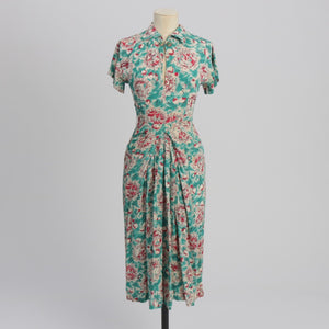 Vintage 1940s original novelty print rayon dress UK 6 US 2 XS