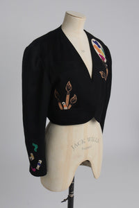 Vintage 1980s original Liliane Romi Paris novelty paint palette applique jacket UK S M