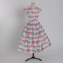 Load image into Gallery viewer, Vintage early 1950s original pink and green novelty floral print Horrockses Fashions dress UK 6 8 US 2 4 XS
