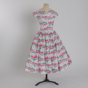 Vintage early 1950s original pink and green novelty floral print Horrockses Fashions dress UK 6 8 US 2 4 XS