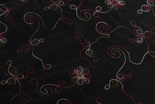 Load image into Gallery viewer, Vintage 1950s original black embroidered green pink and white tafeta skirt UK 8 10 S

