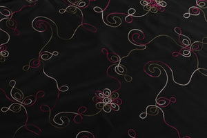Vintage 1950s original black embroidered green pink and white tafeta skirt UK 8 10 S